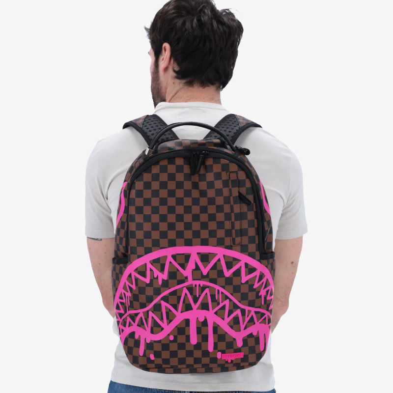 Sprayground Pink Drip DLX Brown Checkered Backpack