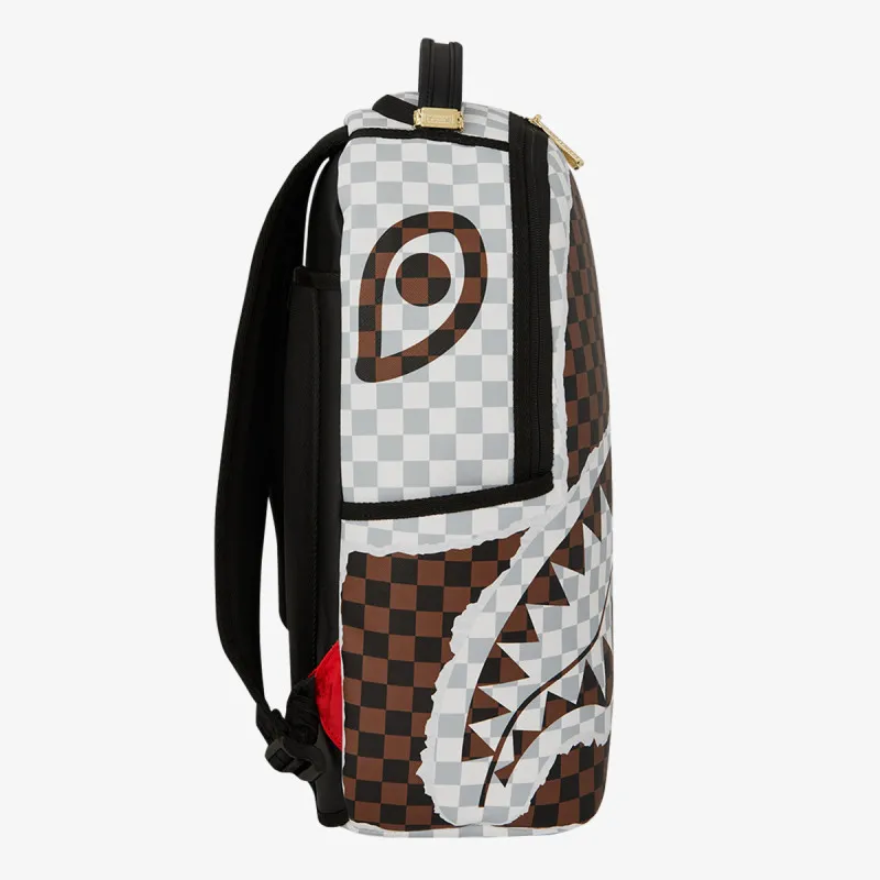 Sprayground Ranac CREAM AND BROWN TEAR CHECK BACKPACK 